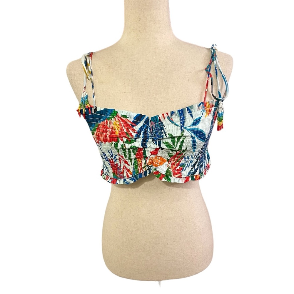 FARM RIO Macaw Wind Smocked Crop Top New With Tags - Picture 2 of 13